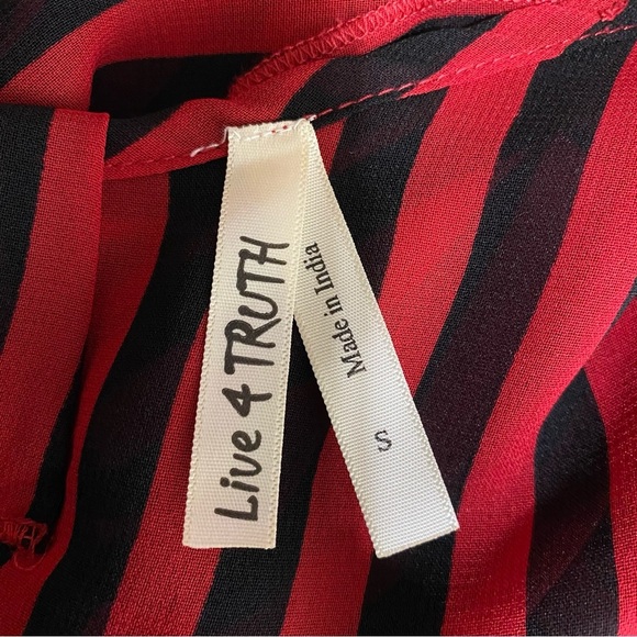 Live 4 Truth Red & Black Striped Sheer Bow Back Blouse - Picture 6 of 8